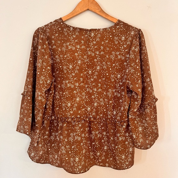NWT large Wishlist Apparel boutique brown floral ruffled blouse - Picture 5 of 7